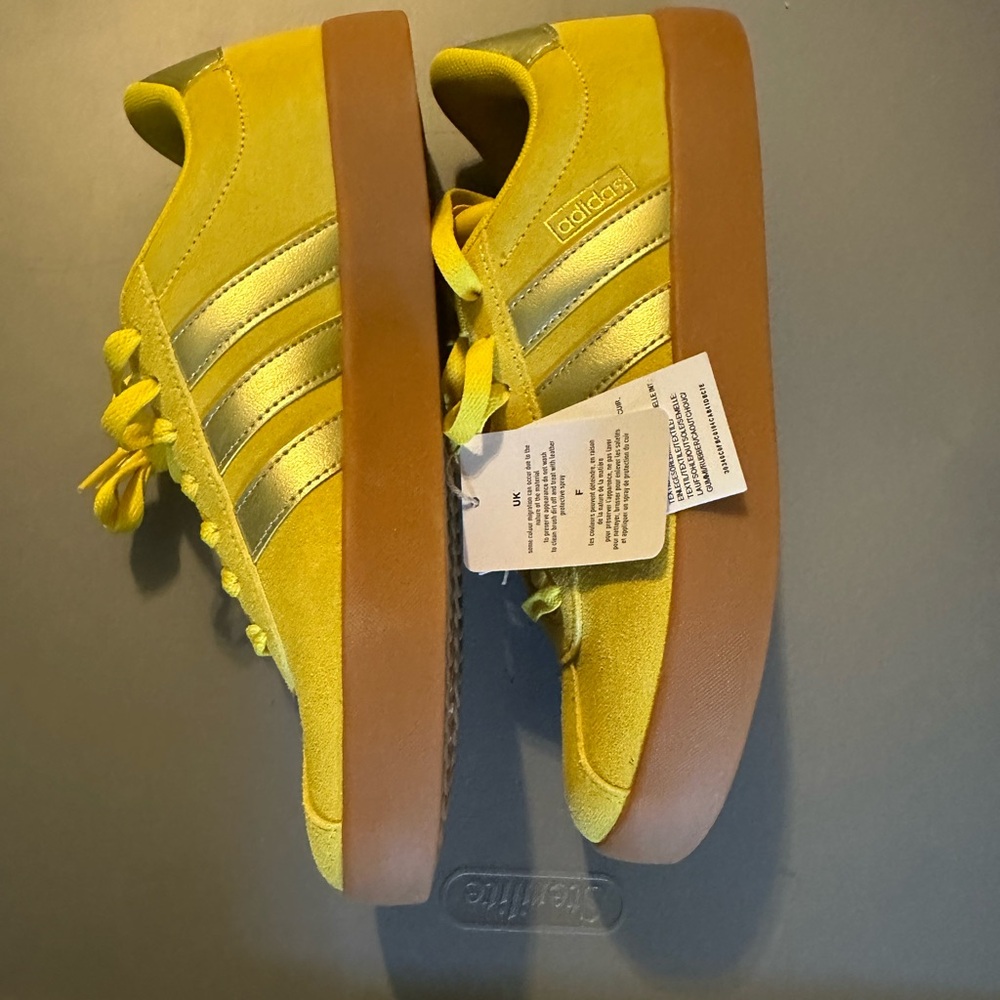Adidas Bright Yellow Sneakers with Brown Sole